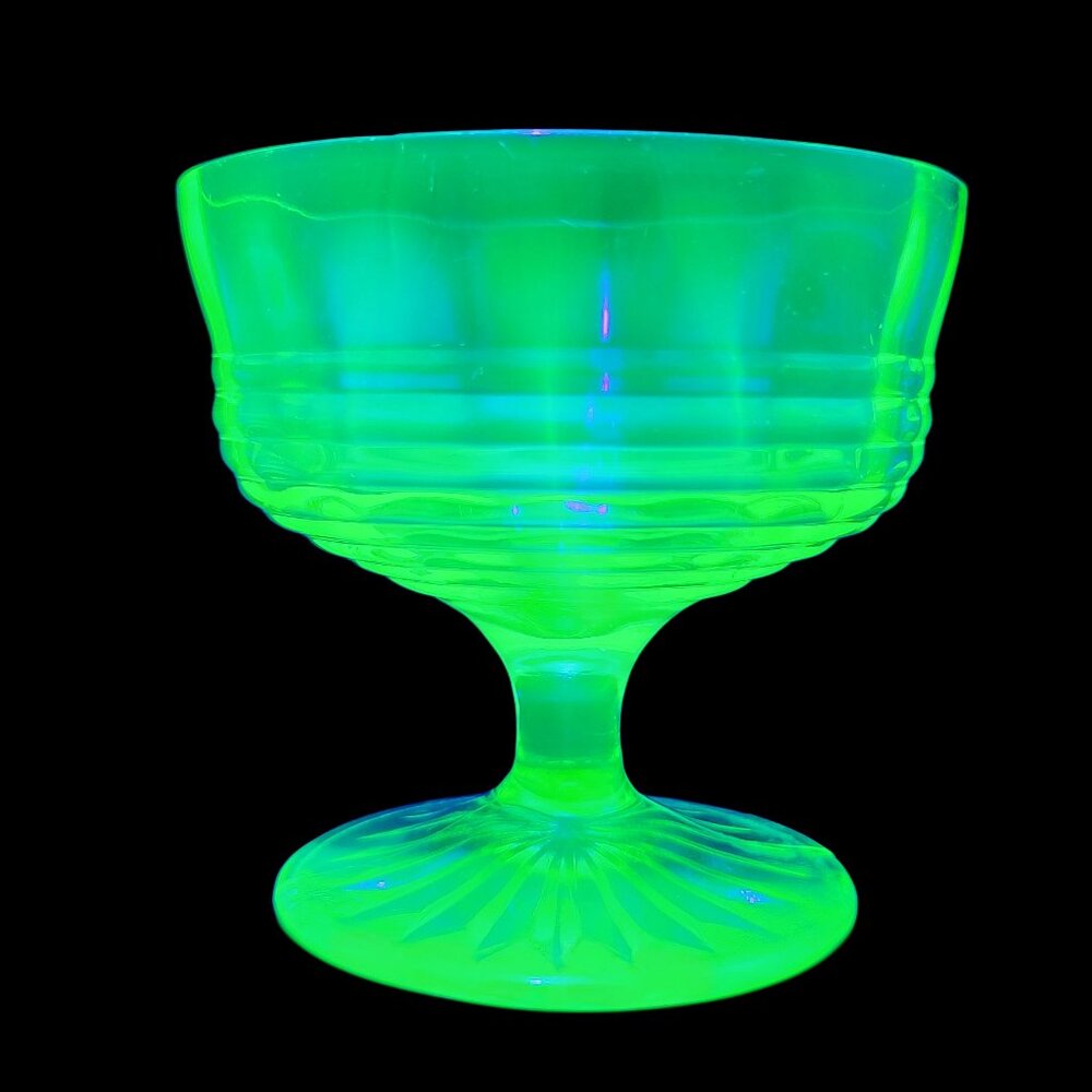 Vintage Uranium Depression Glass Decorative Green Champagne Glass